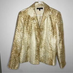 Lafayette 148 Snake Print Linen Silk Blend Open Front Jacket Size 8